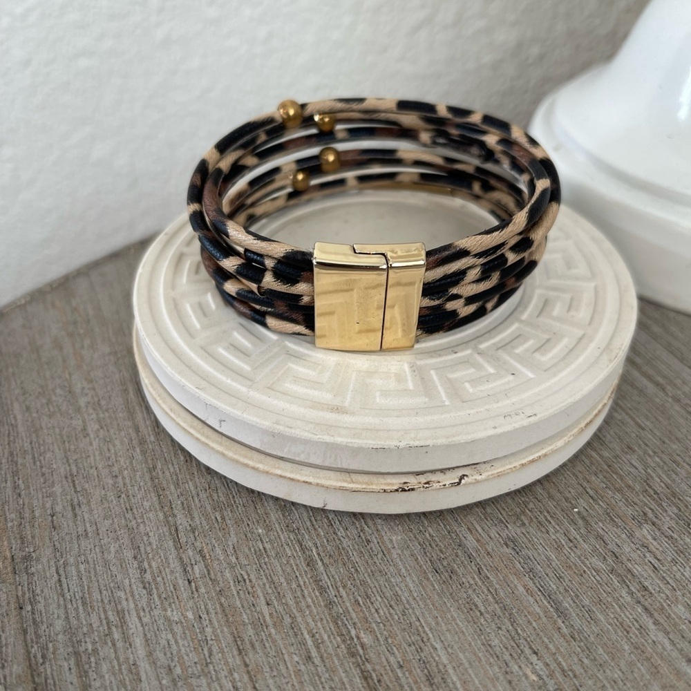 Leopard Multi-Layered Wide Wrap Bracelet